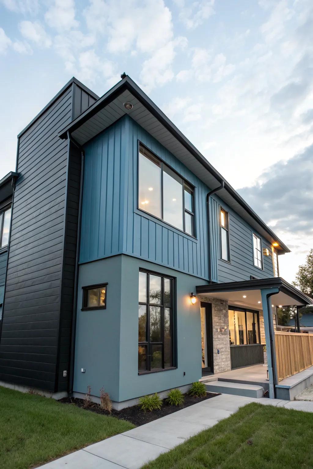 Graphite and sky blue provide a sleek, modern look.