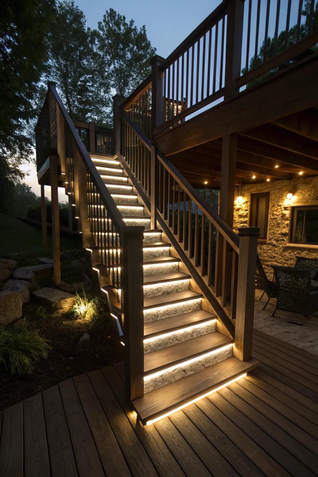Staircase lighting guarantees safety while bestowing a hint of refinement.