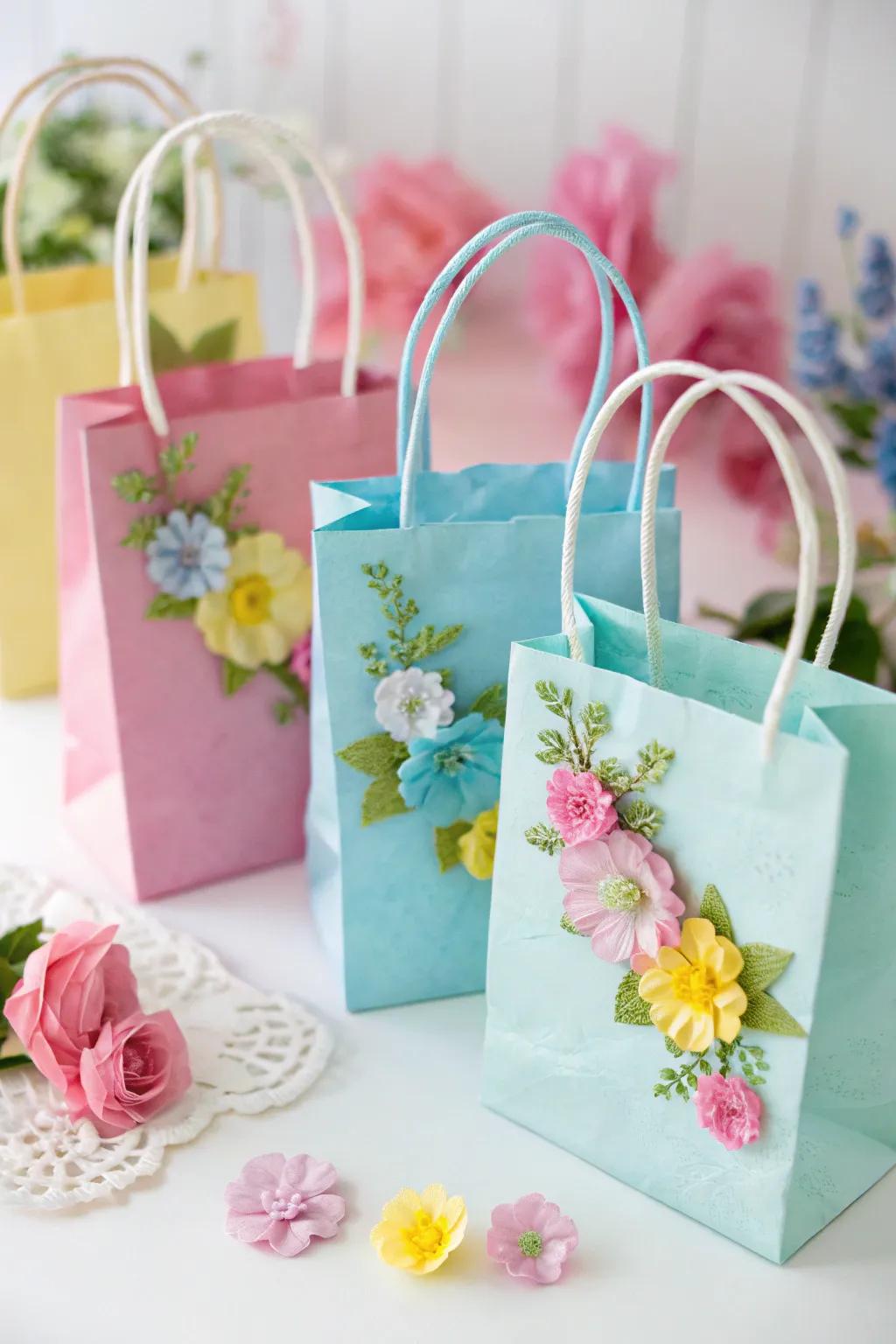 Unicorn treat bags enhanced with botanical decorations.