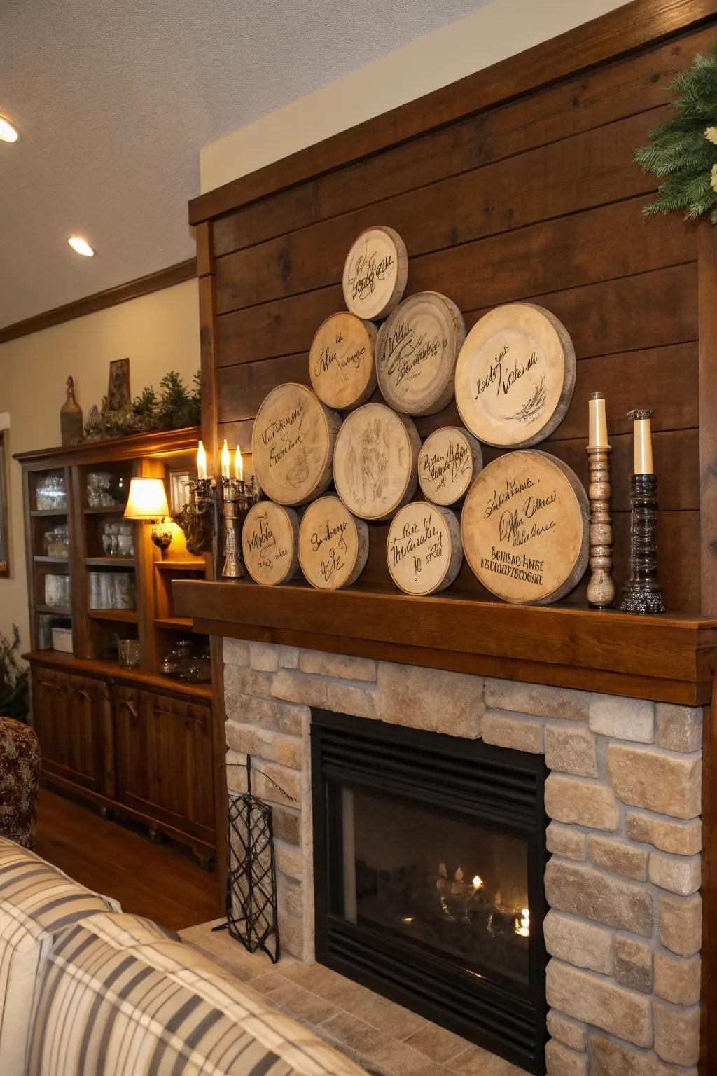 Rustic wooden medallions transformed into a decorative masterpiece.