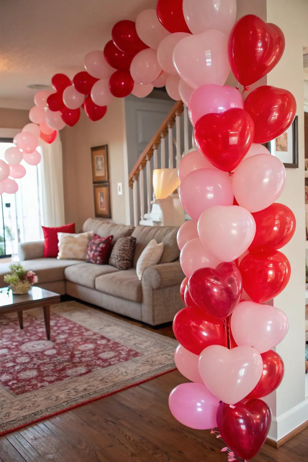 A lively assortment of heart-shaped balloons