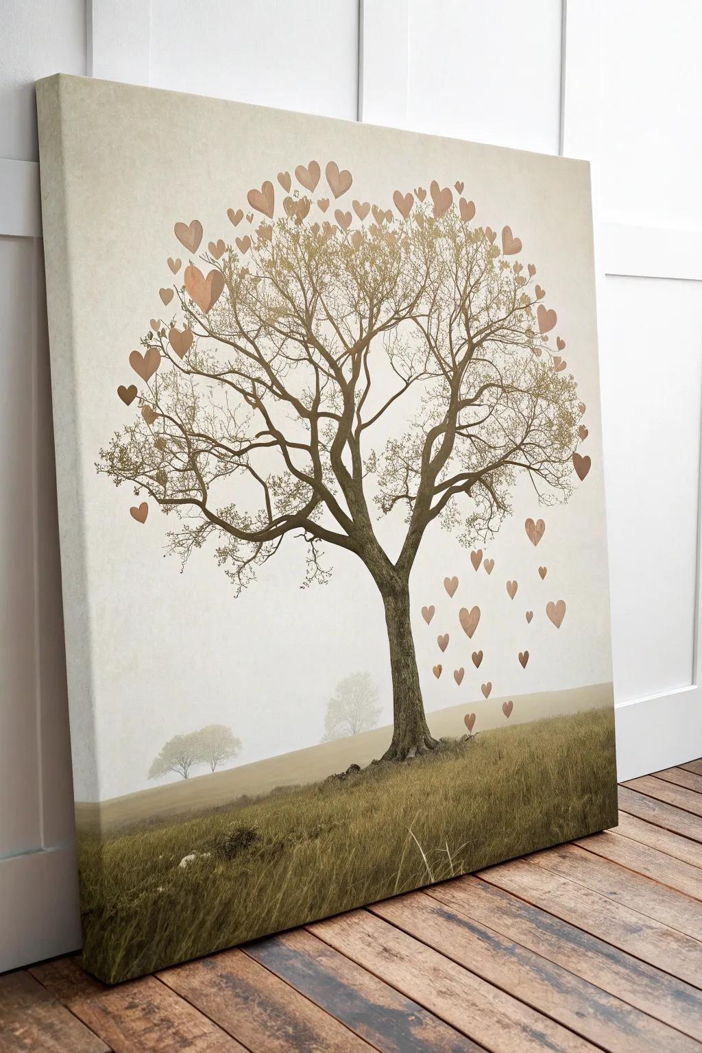 With this heart-leaved tree canvas, you can bring together love and nature, where simplicity meets soulful artistry.