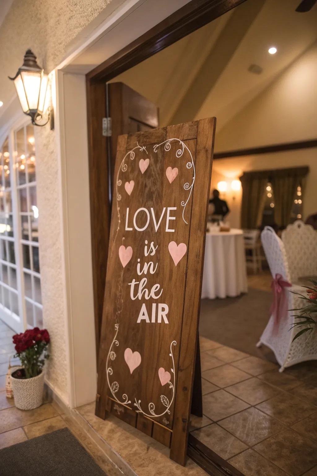 A romantic welcome sign sets the perfect mood for Valentine's Day.