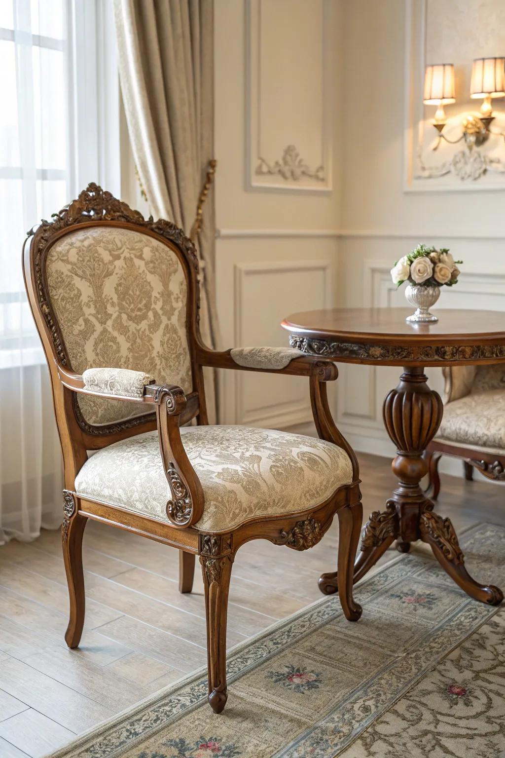 Charming vintage furniture introduces a trace of Venetian history.