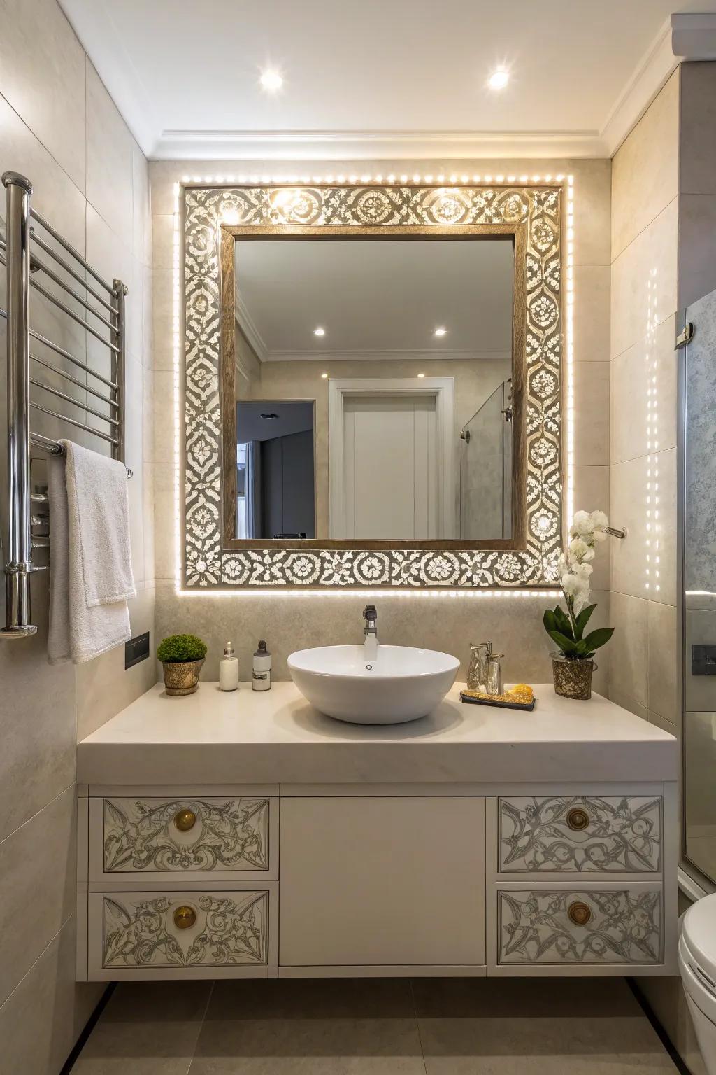 A striking mirror enhances area and adds personality.