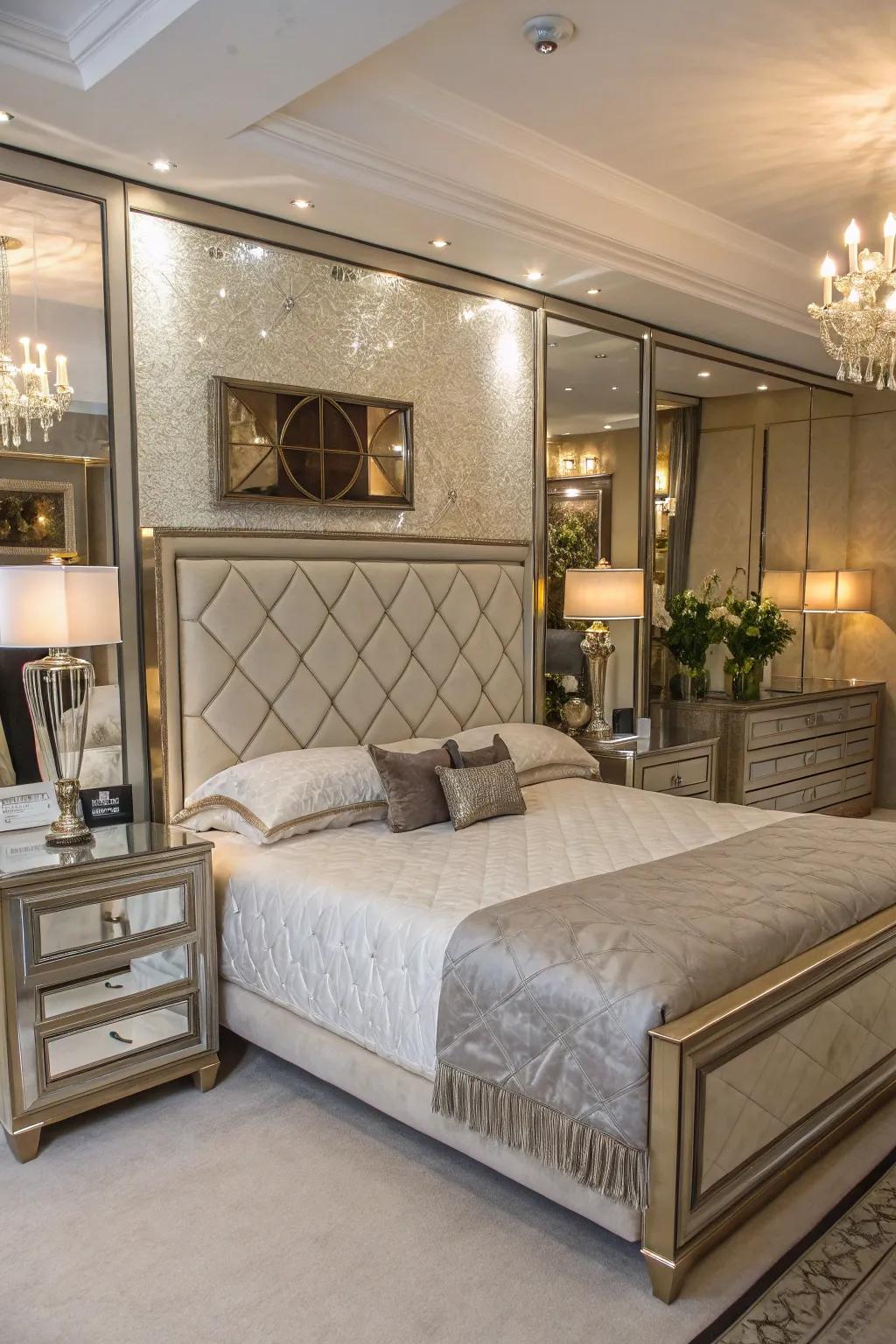 Reflector panels enhance lighting and impart a glamorous feel to your bedroom.