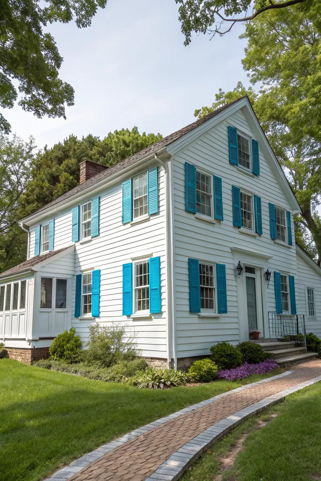 Classic alabaster polymer cladding provides a timeless canvas for vibrant accents.