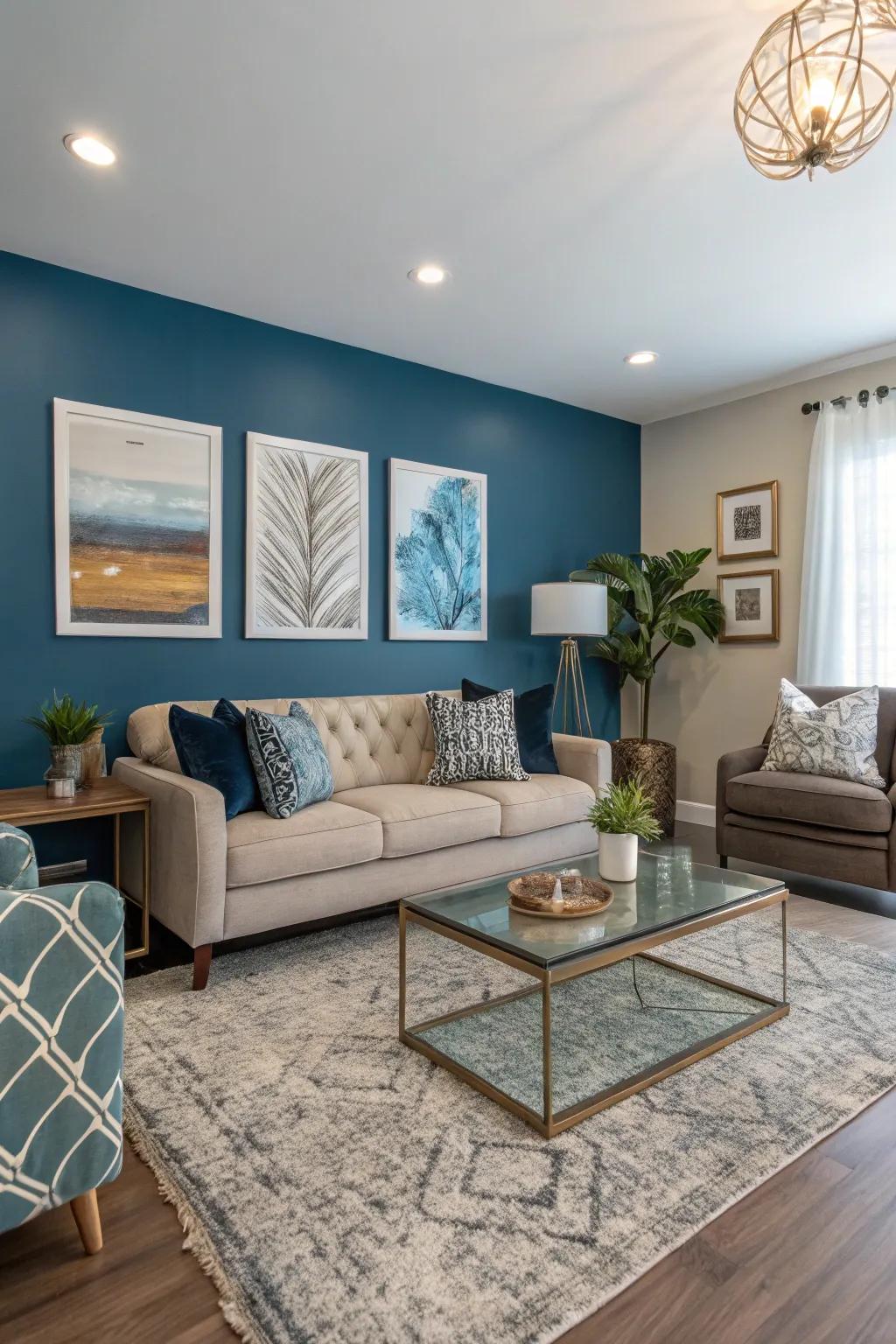 Heighten your area with a sophisticated cerulean statement wall.