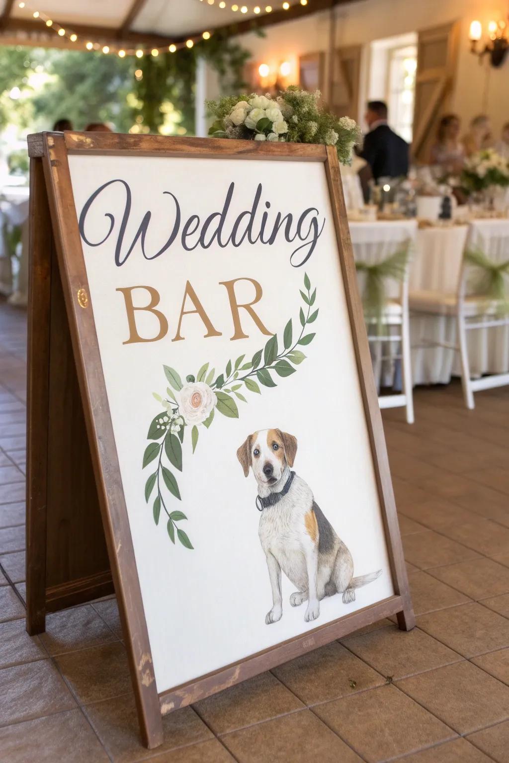 A custom bar sign featuring a personal animal illustration.