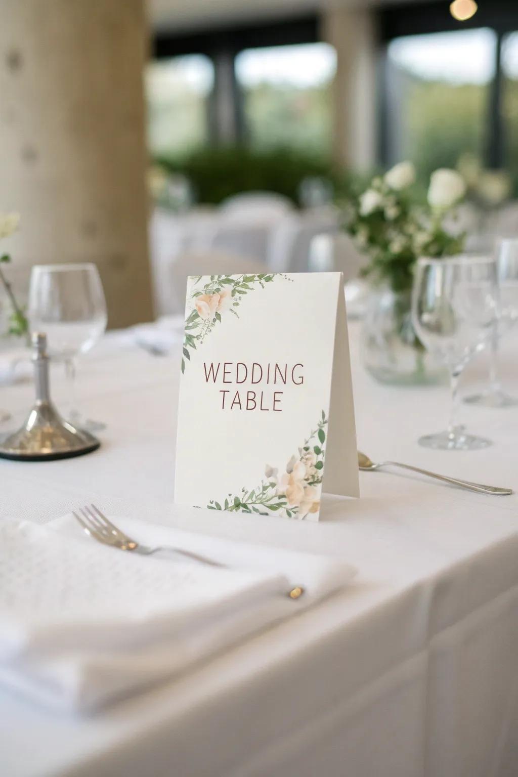 Streamlined table markers present a polished and sophisticated visual.