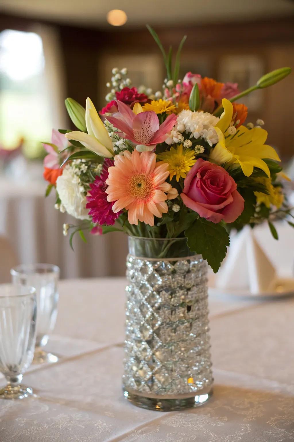 A lively floral ensemble welcoming someone home.