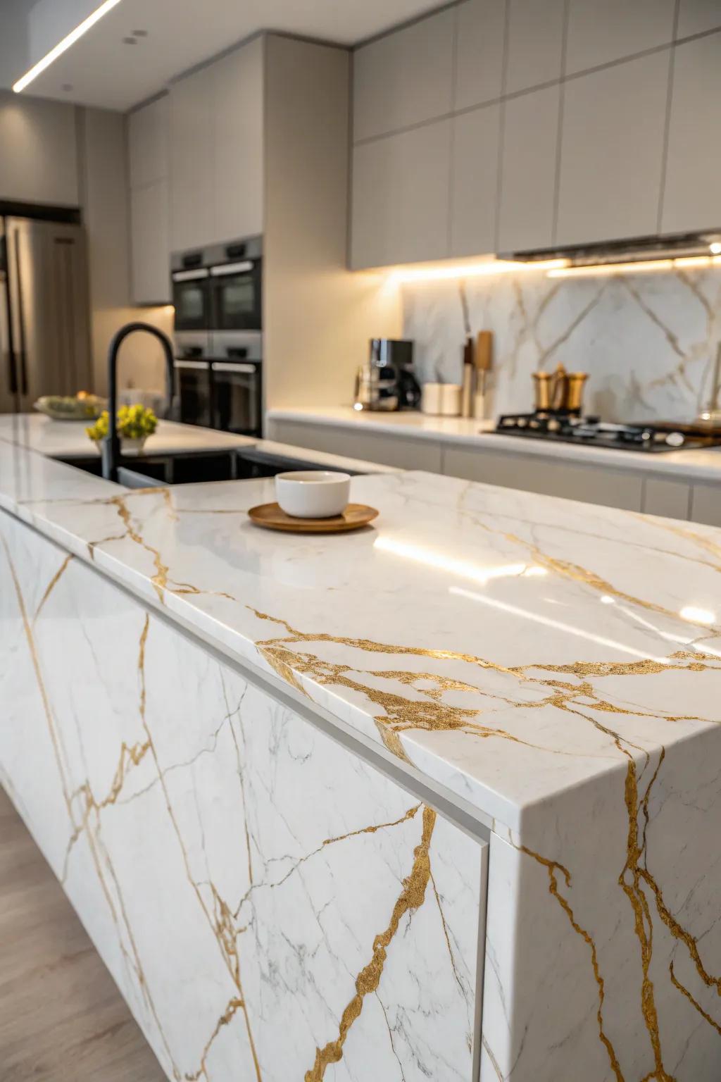 Granite with gilded streaks adds richness to your cooking area.