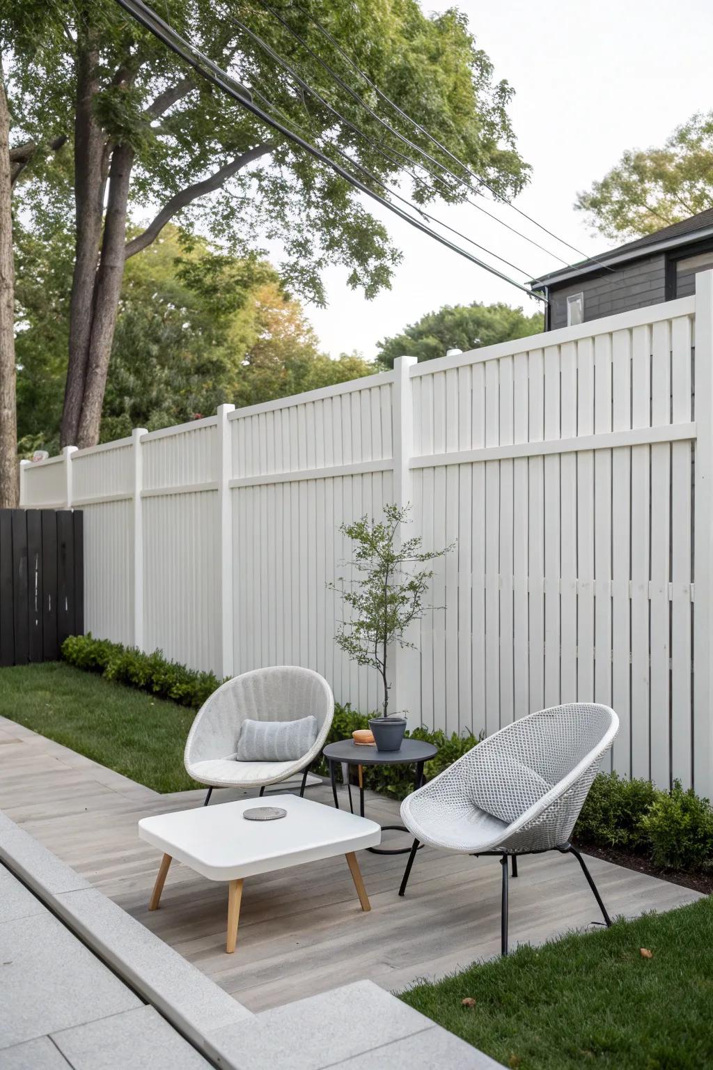 A perpendicular plank fence imbues a contemporary ambiance into any outdoor domain.