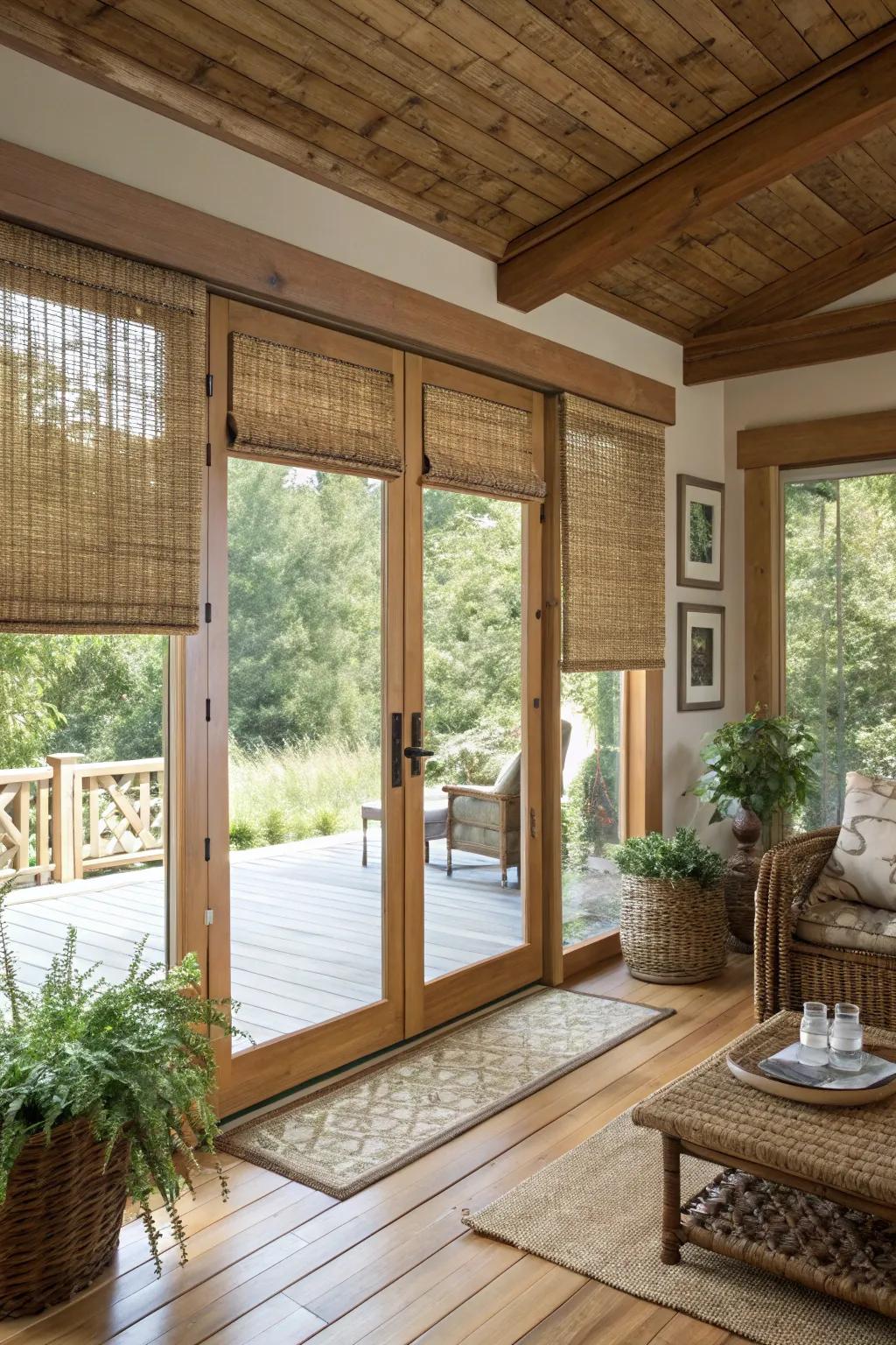Natural fiber shades add natural texture and warmth.