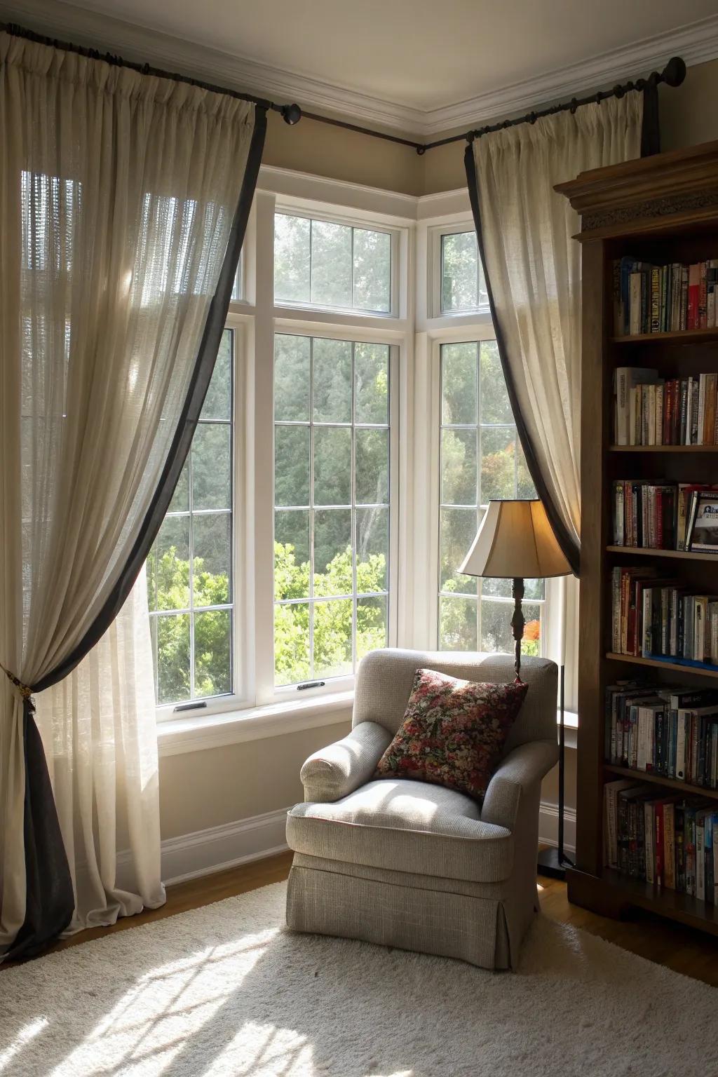 Layered curtains offer fashion and flexibility.