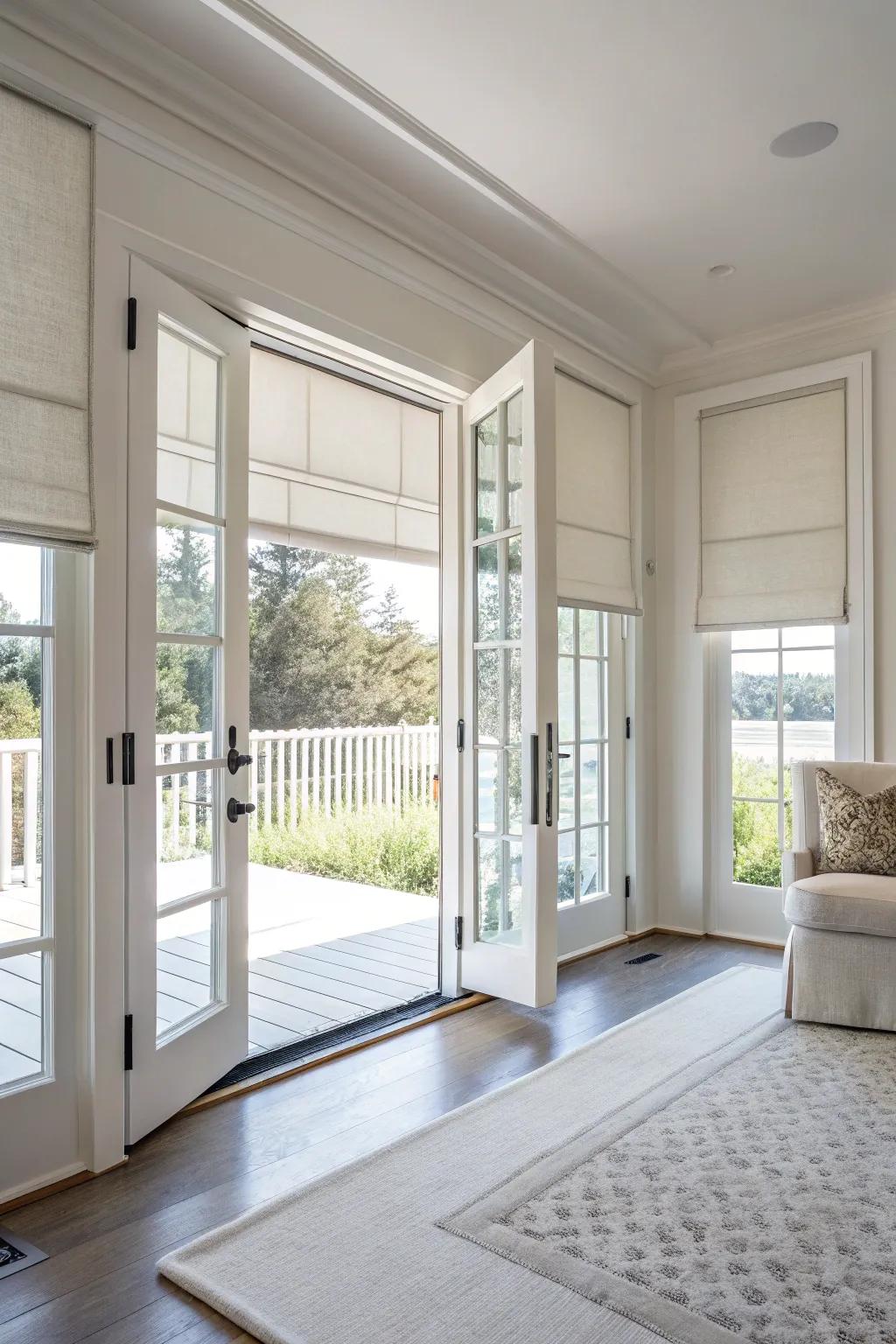Roll-downs provide a streamlined, modern look for French doors.