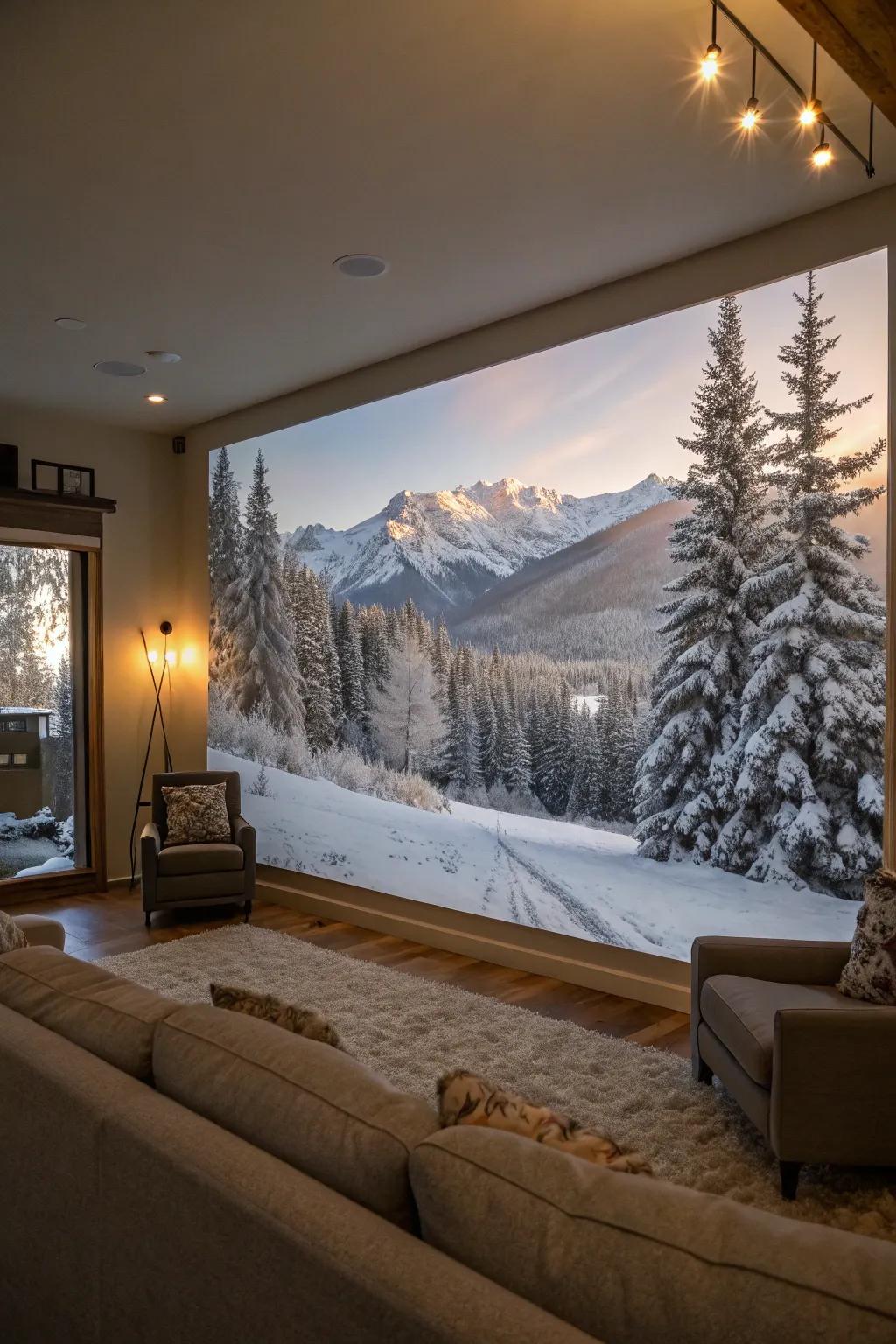 A winter scenery backdrop turns any space into a snowy hideaway.