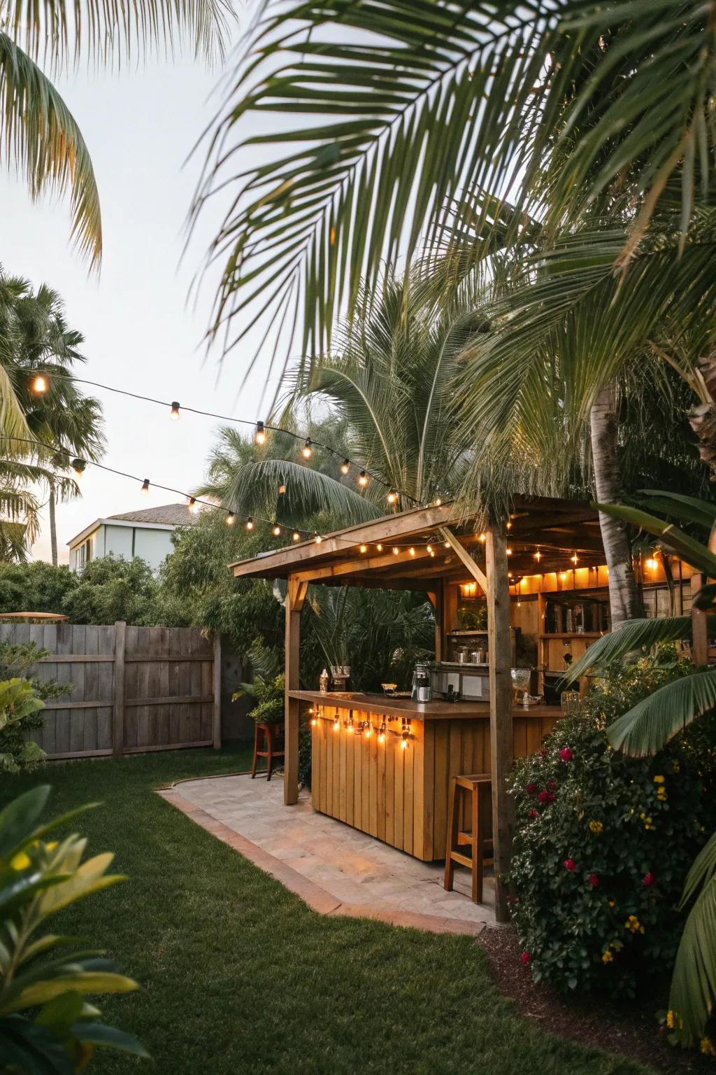 A backyard tiki bar offering a slice of island paradise.