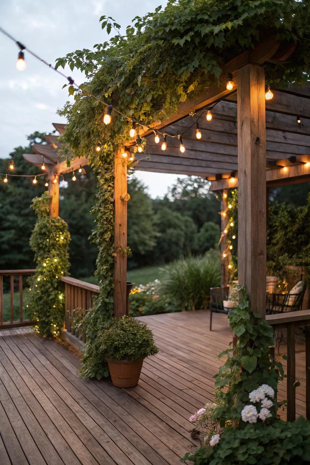 A canopy infuses both elegance and comfort into your wooden terrace.