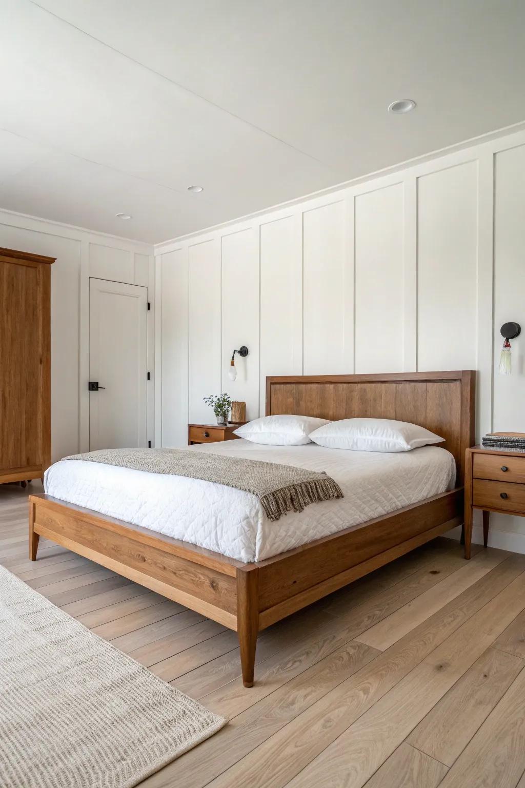 Streamlined and minimalist mid-century modern wood bed frame