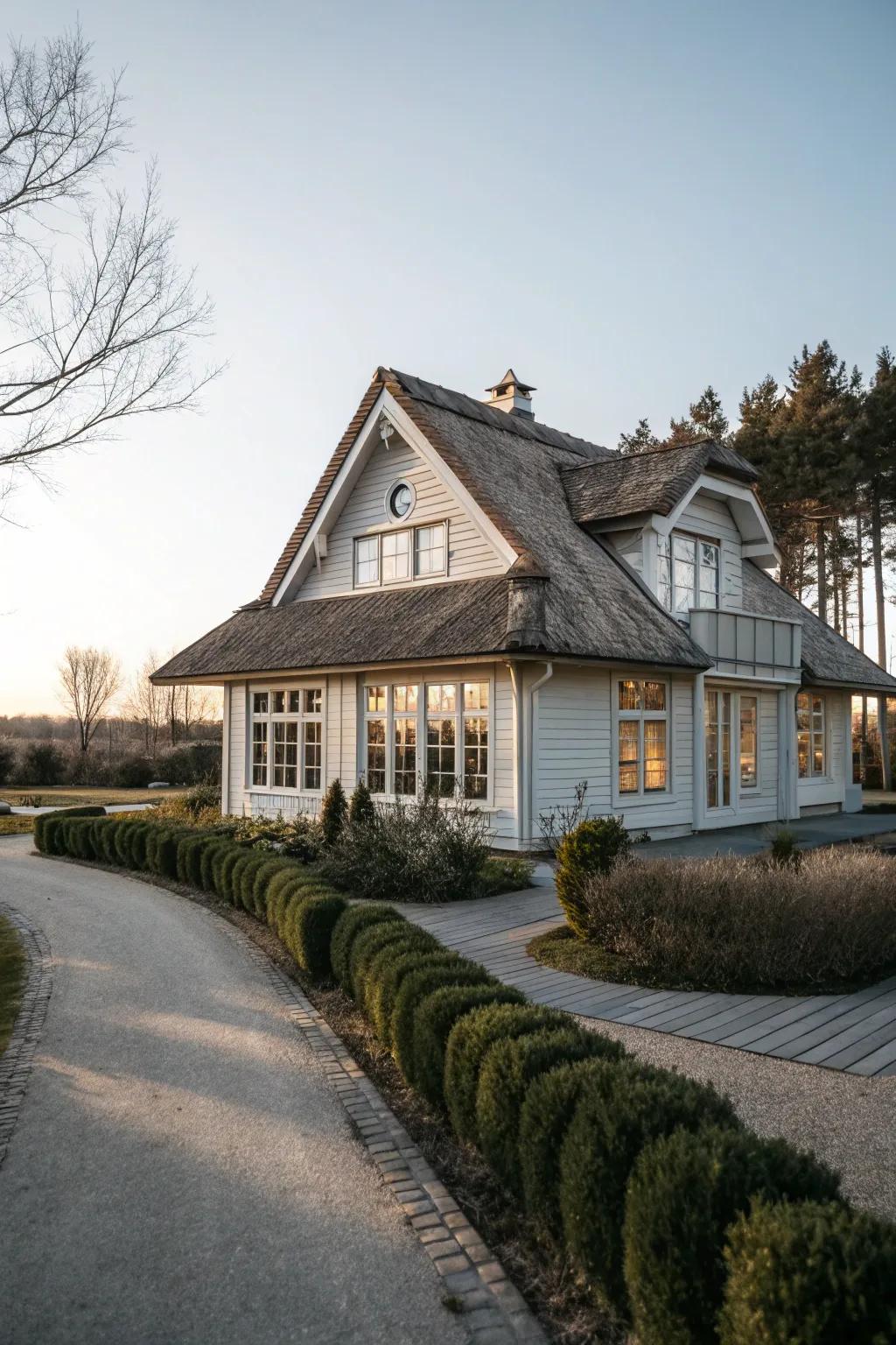 A wood home colored in natural neutral shades, exuding simplicity and elegance.