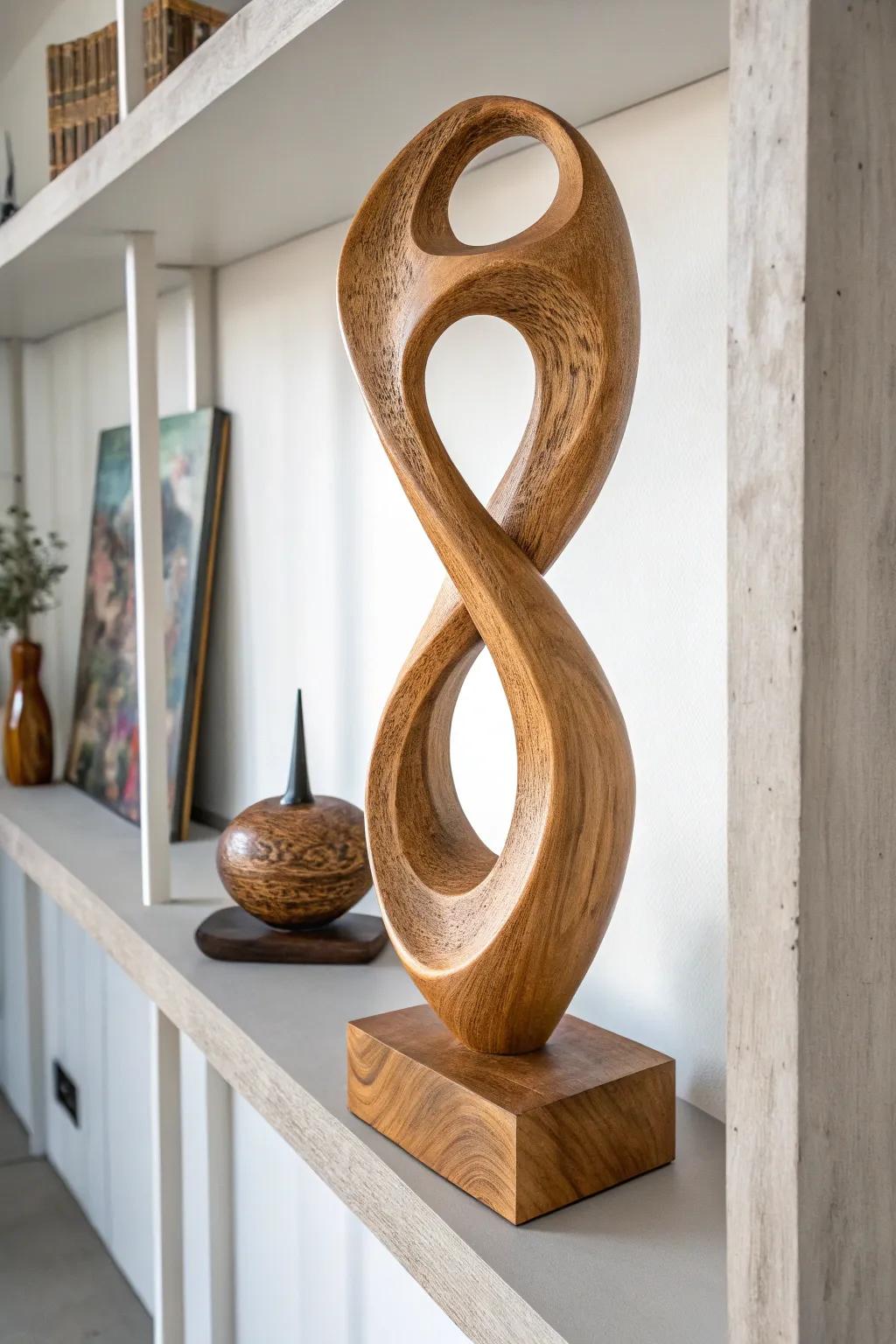 Enhance your setting with a contemporary sculpture of abstract timber.