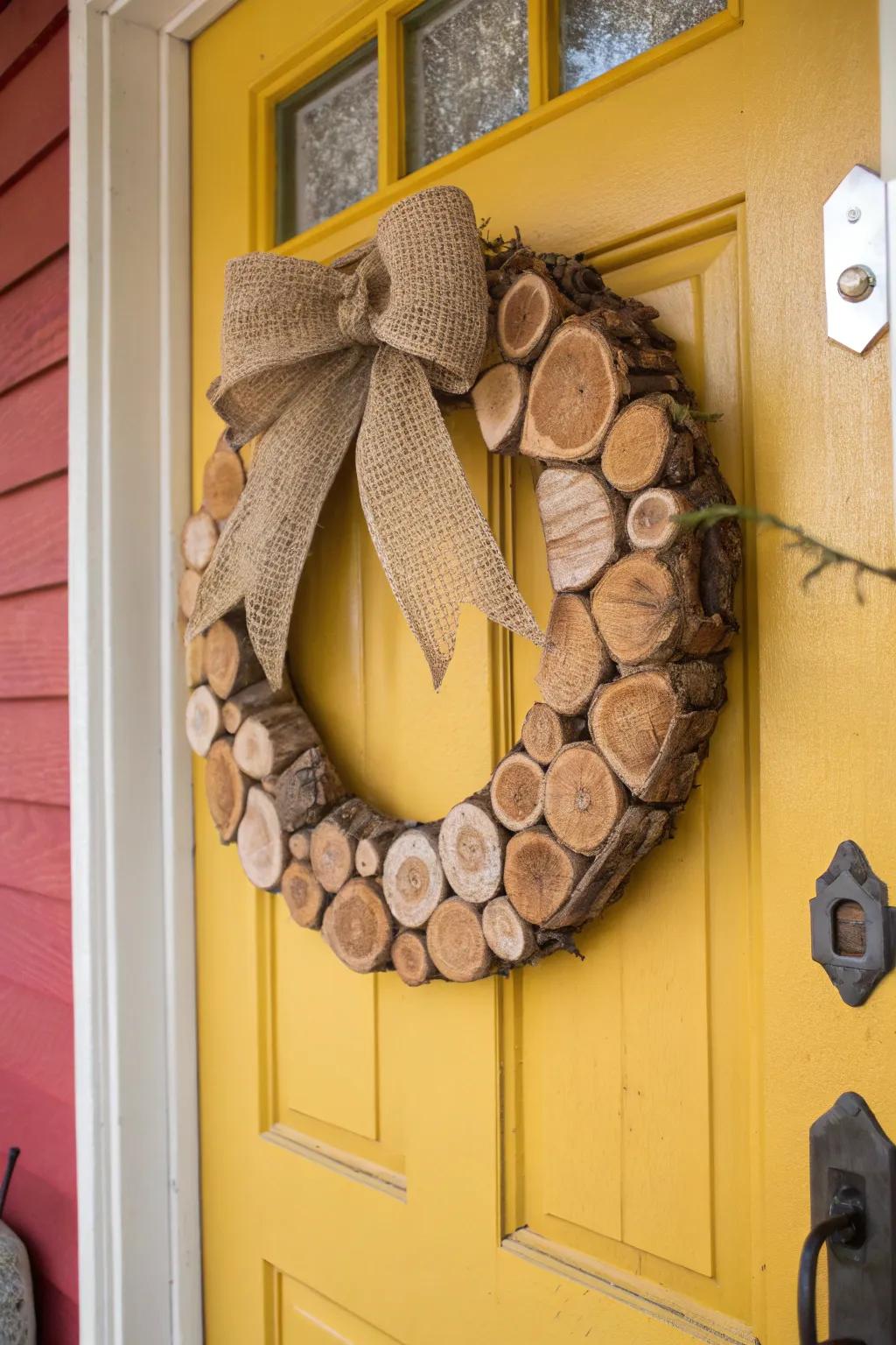 Homespun cloth and wooden disc composition for a welcoming household feel.