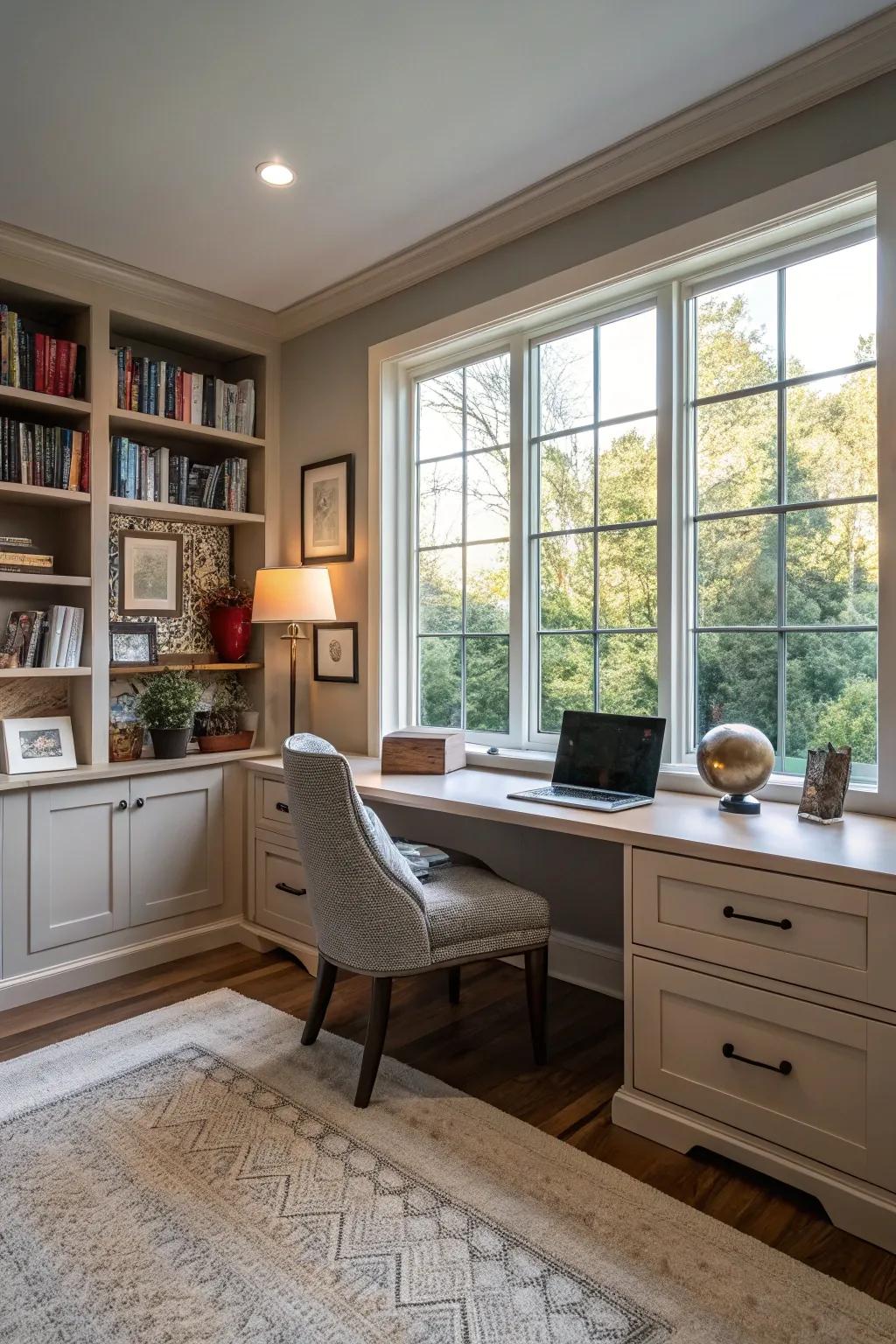 Natural light flooding into a refreshing home office.