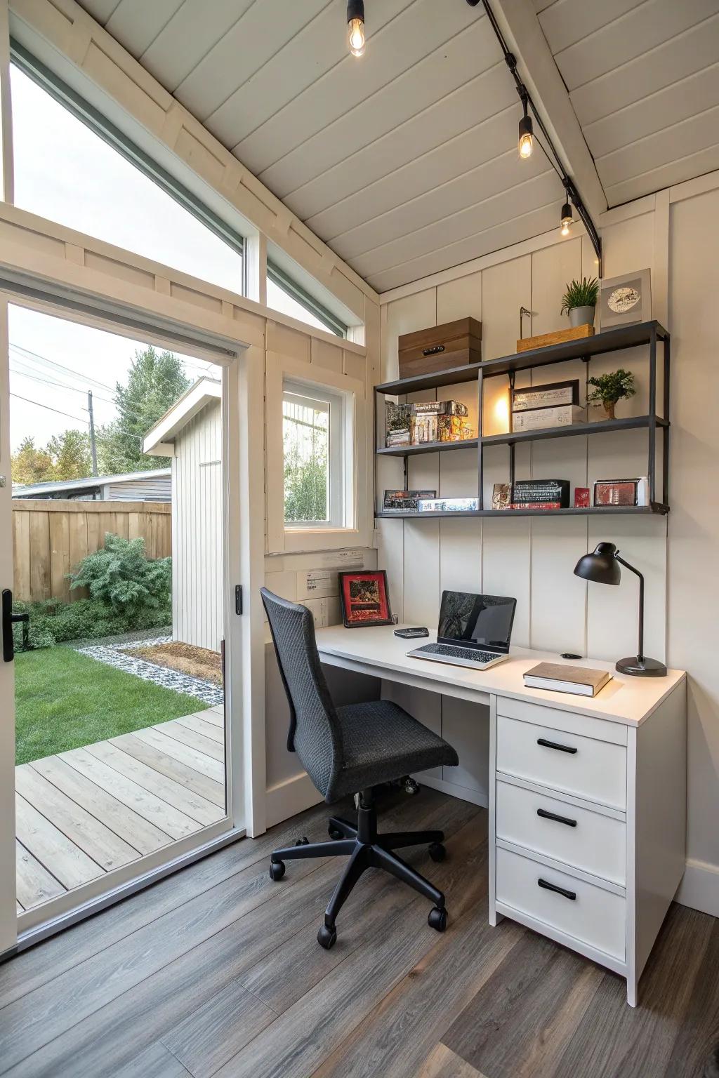 Enhance your productivity with a home office in your shed.