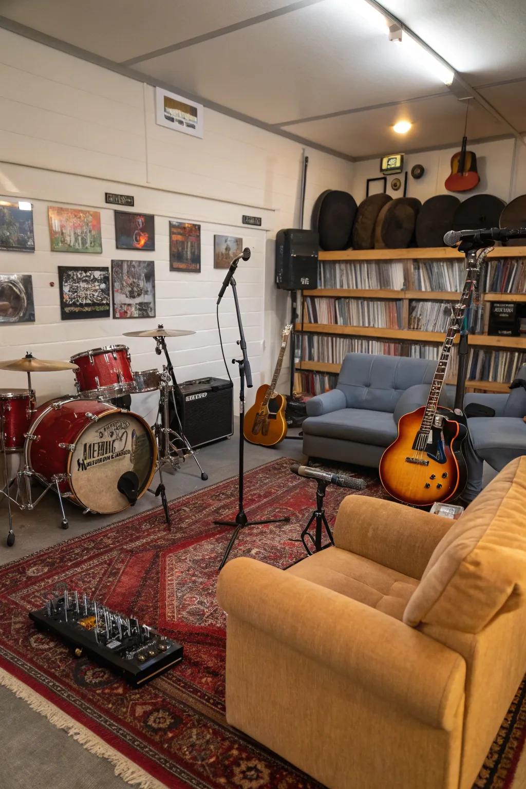 Let your creativity flow in a garage transformed into a soundproof music studio.
