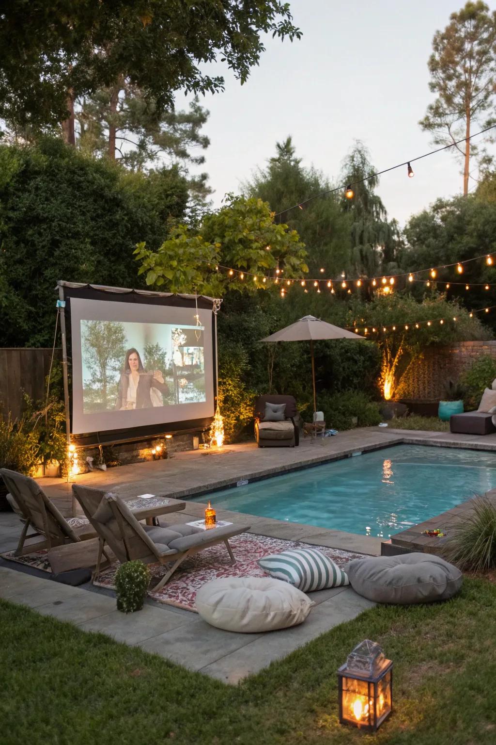 Transform your poolside into an attractive cinema for a memorable movie night.