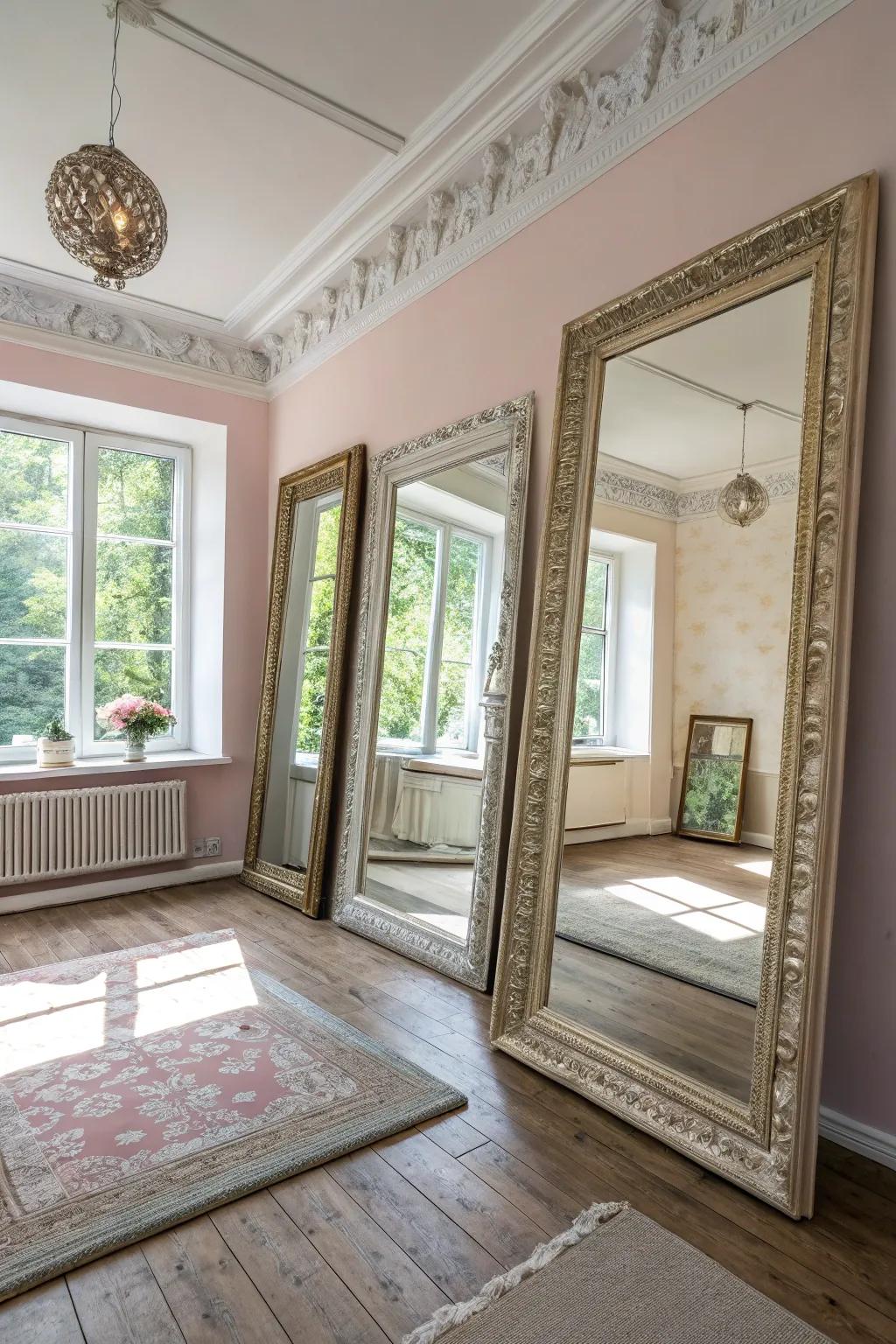Mirrors make the space appear larger and brighter.