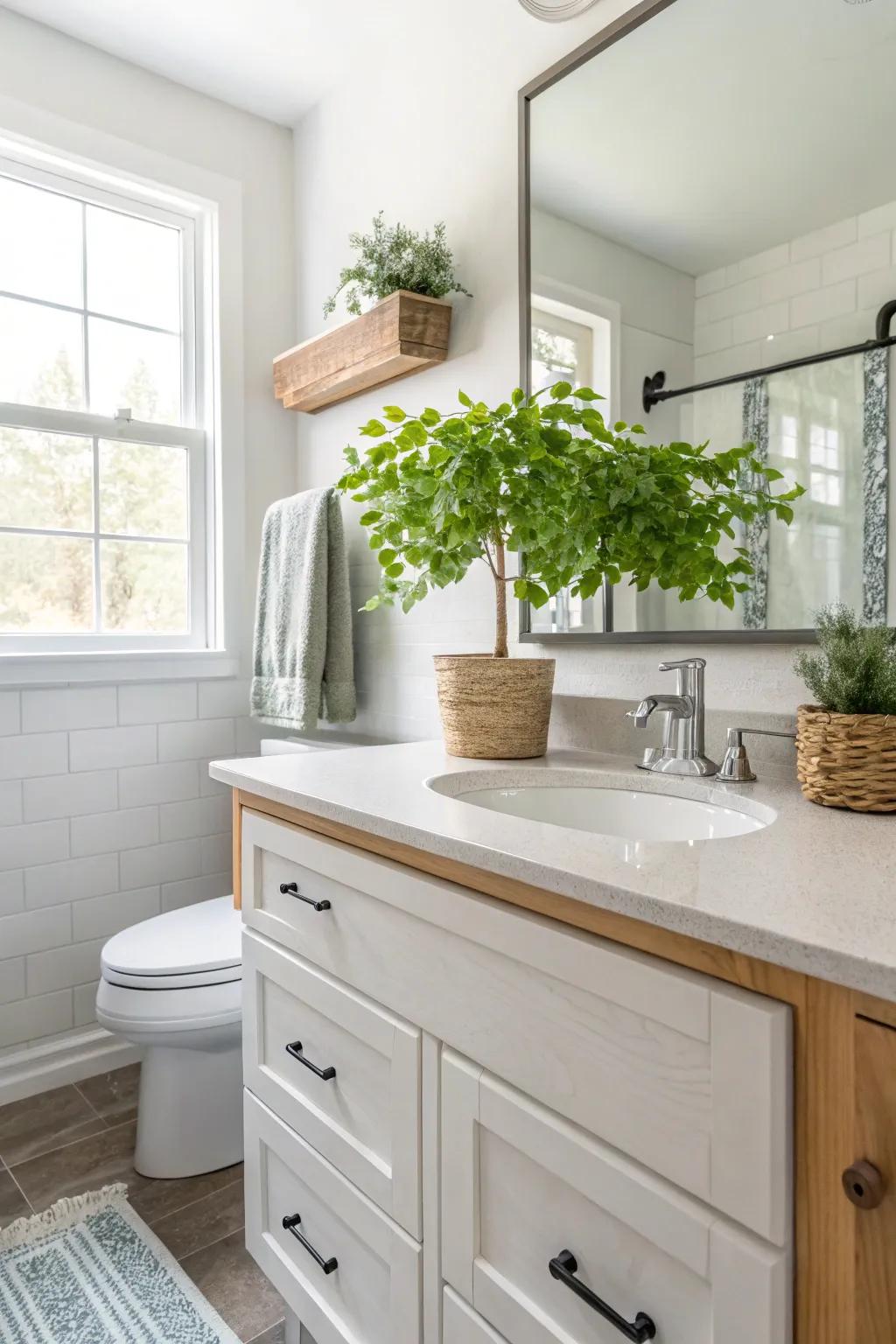 Foliage can invigorate your washroom area simply.