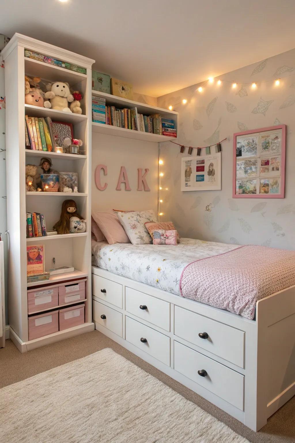Practical furnishings aid in keeping an orderly and roomy bedroom.