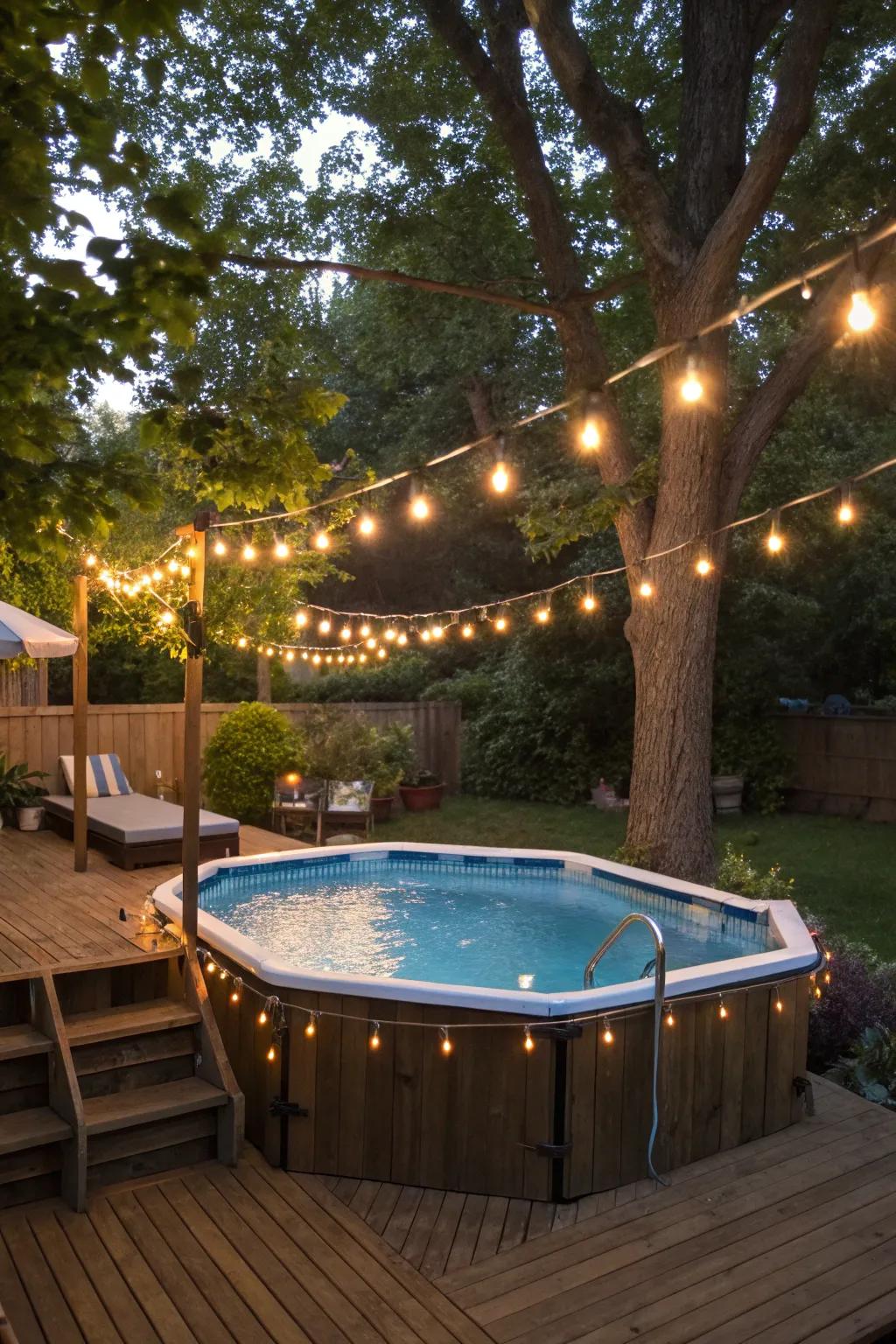 Twinkle lights bring a bit of magic to evening swims.