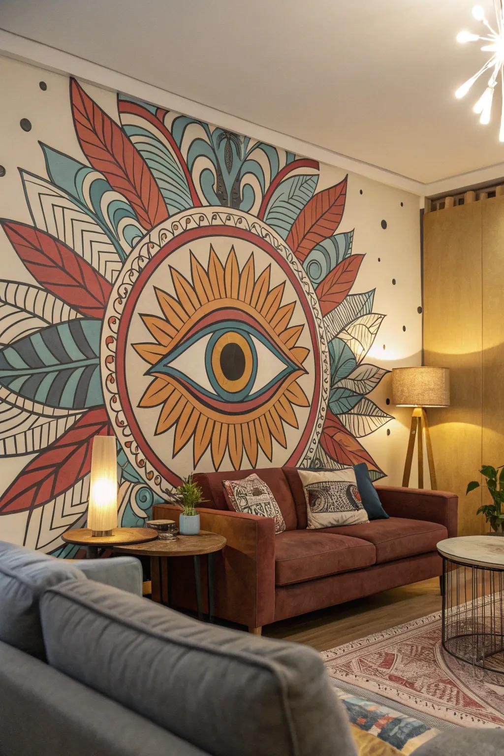 The eye motif in vibrant colors establishes an arresting and conversation-starting attribute.