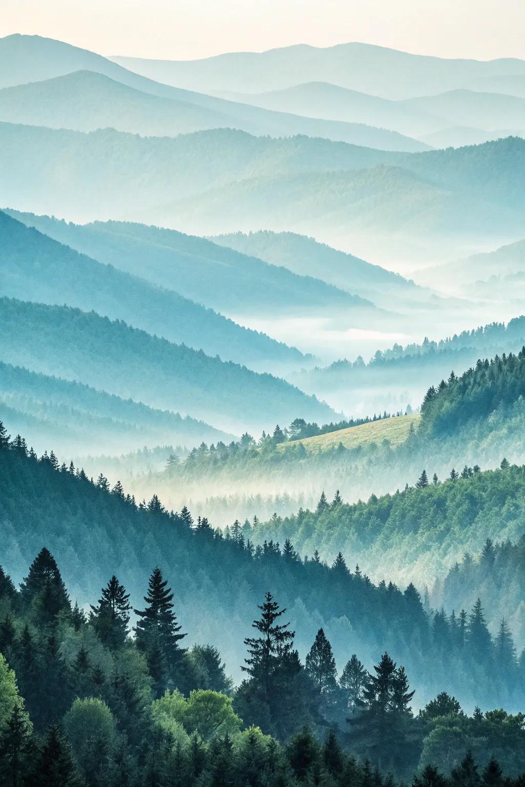 An abstract watercolor landscape featuring tranquil colors.