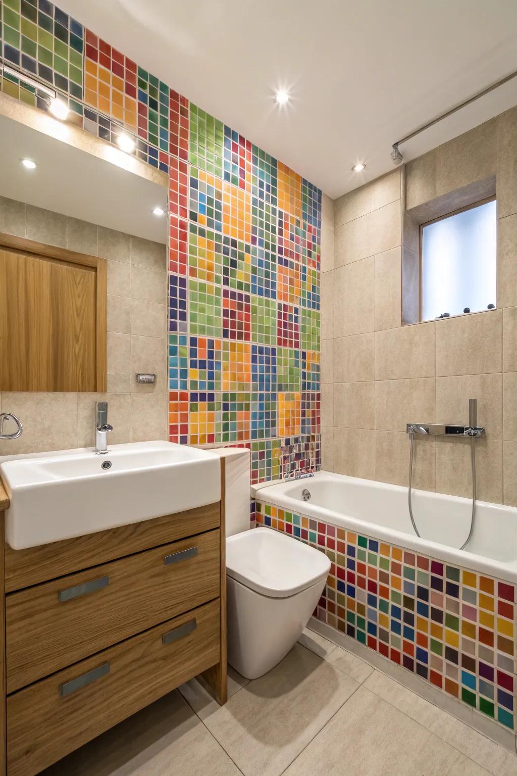 Tiny pieces change a highlight wall into an eye-catching work of art.