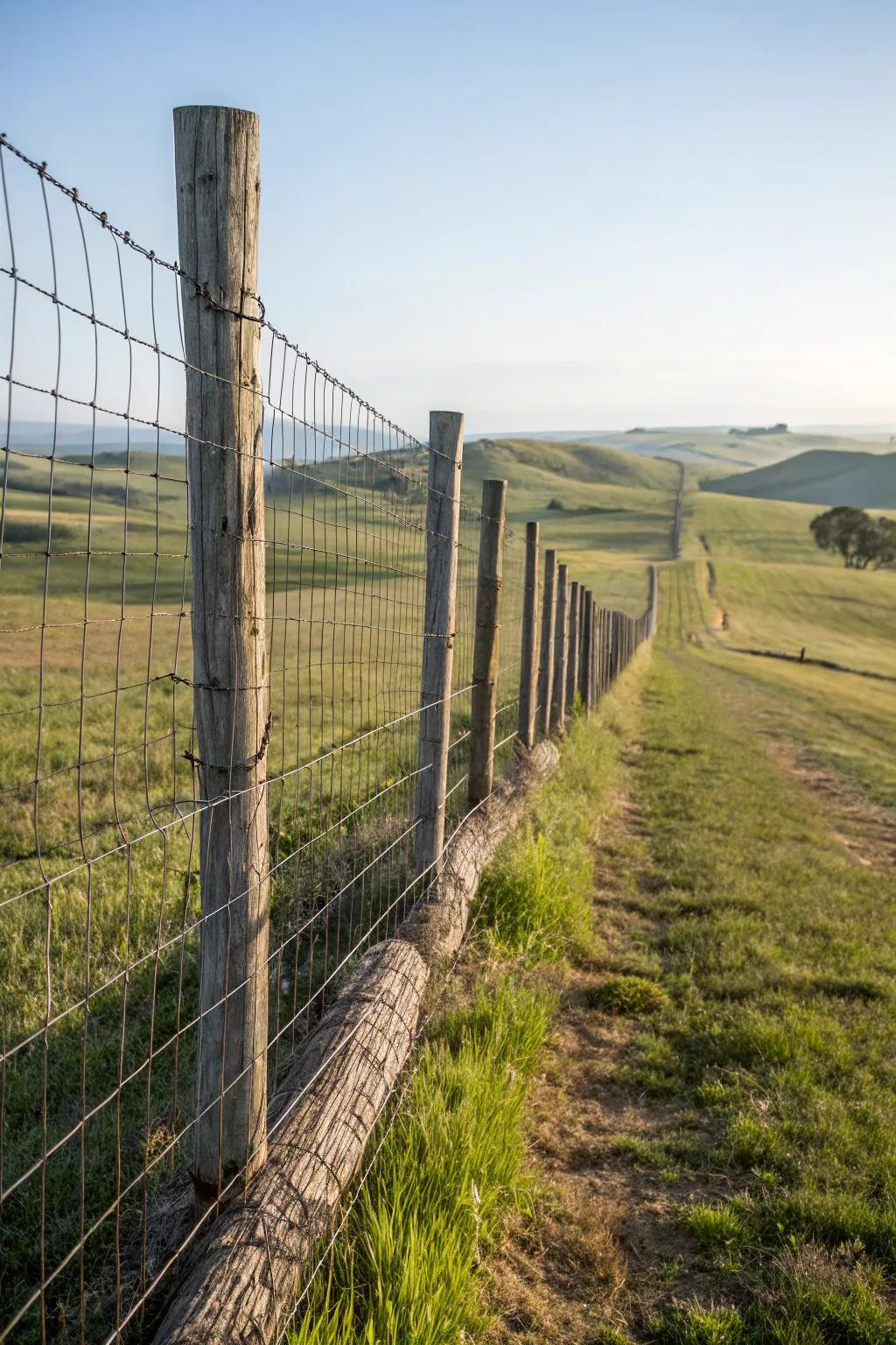 Open-wire fencing is practical and blends into the scenery.