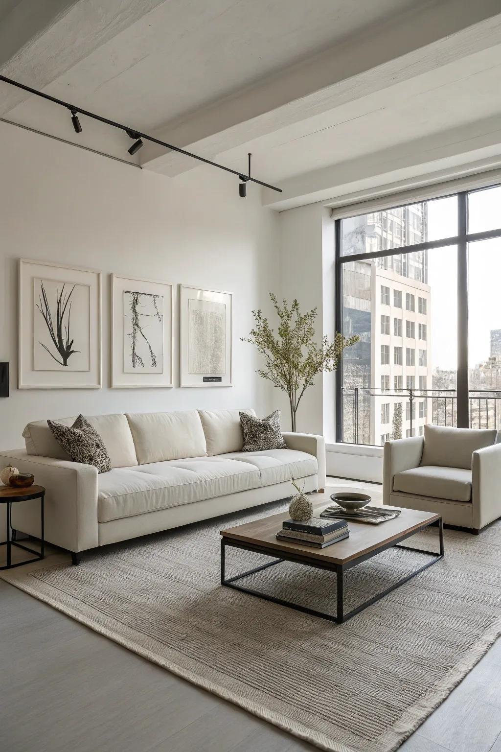 A modern living space that exemplifies uncluttered lines and simplicity.