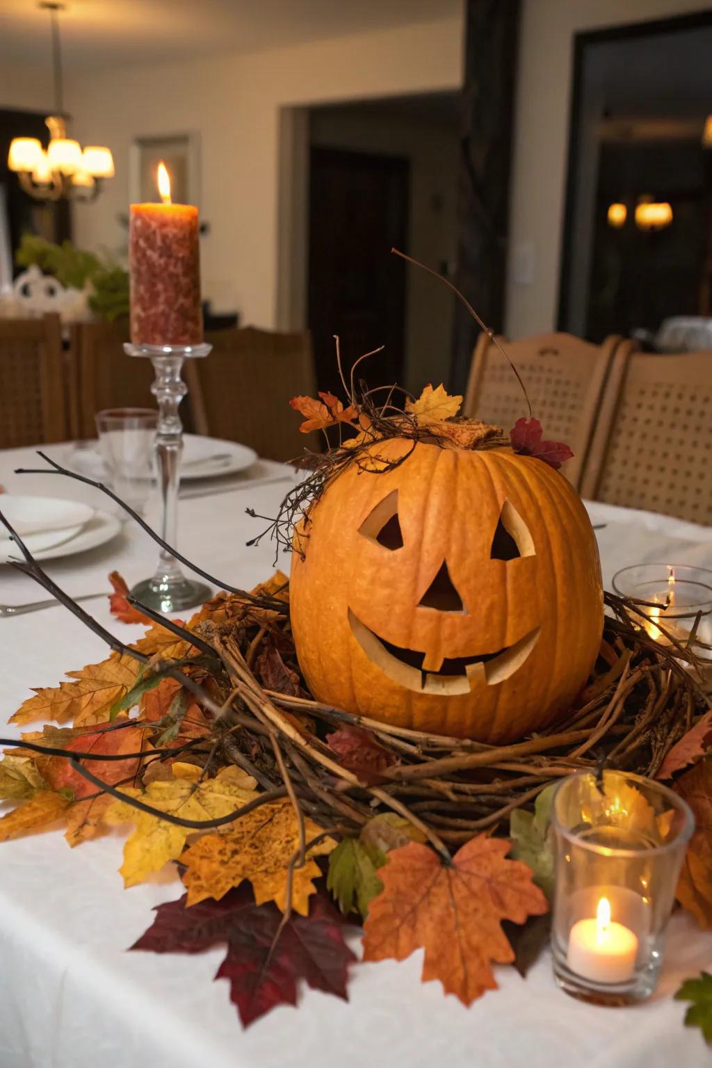 Surround your pumpkins through nature's personal ornaments.