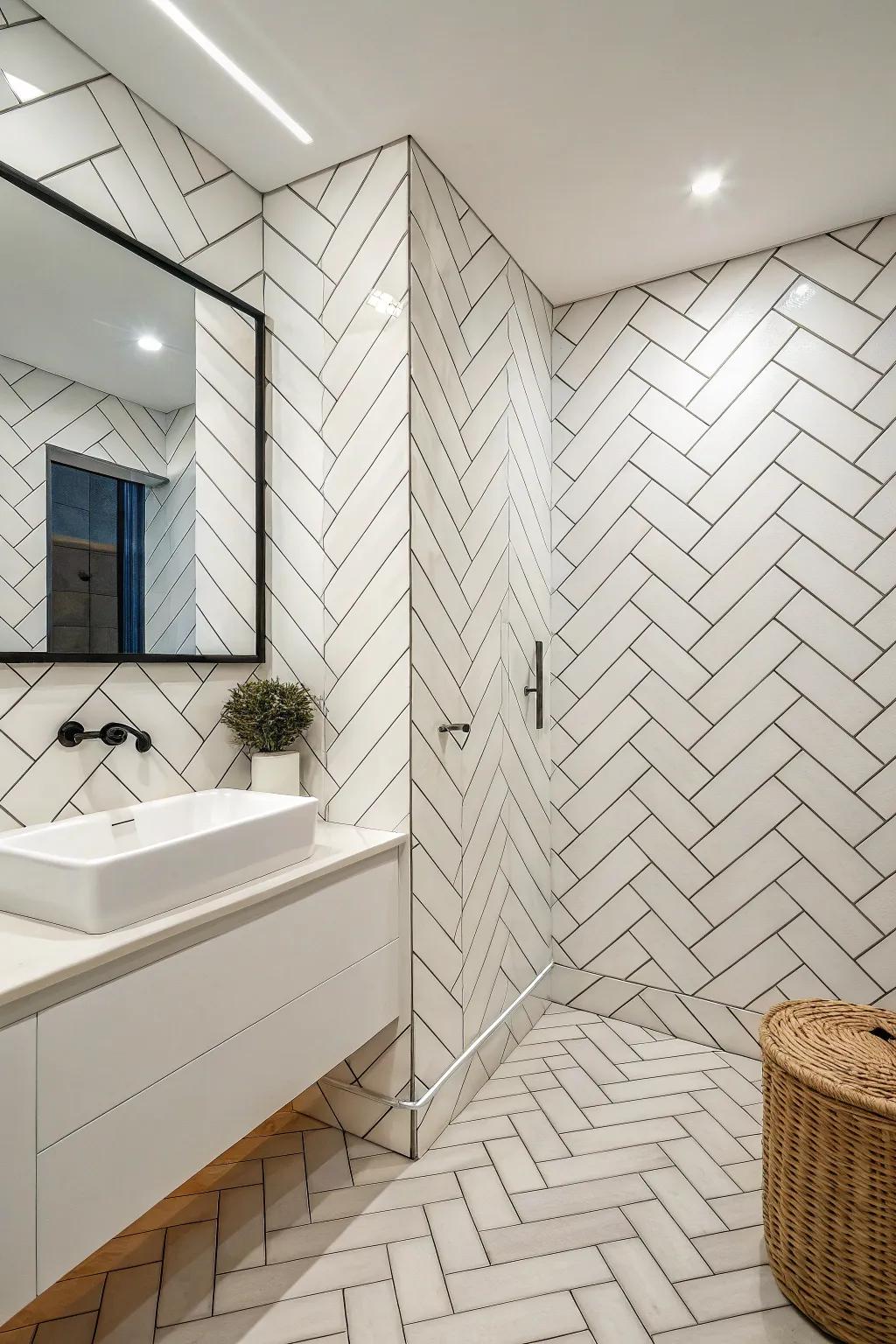 Subway tiles in inventive layouts offer a timeless yet updated style.