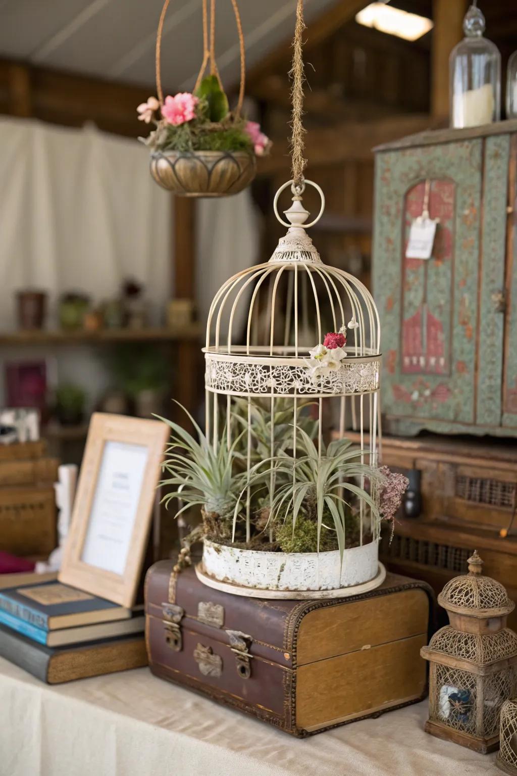 Aviaries contribute a fanciful element to air plant displays.