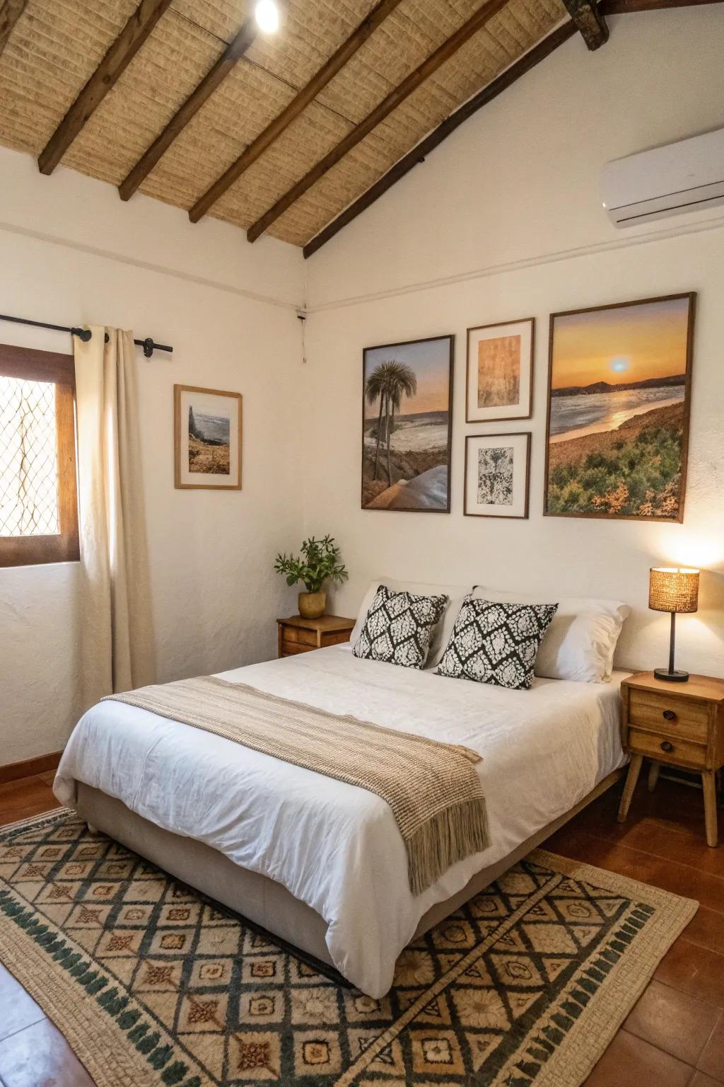 Artwork infuses individuality and character into an Airbnb bedroom.