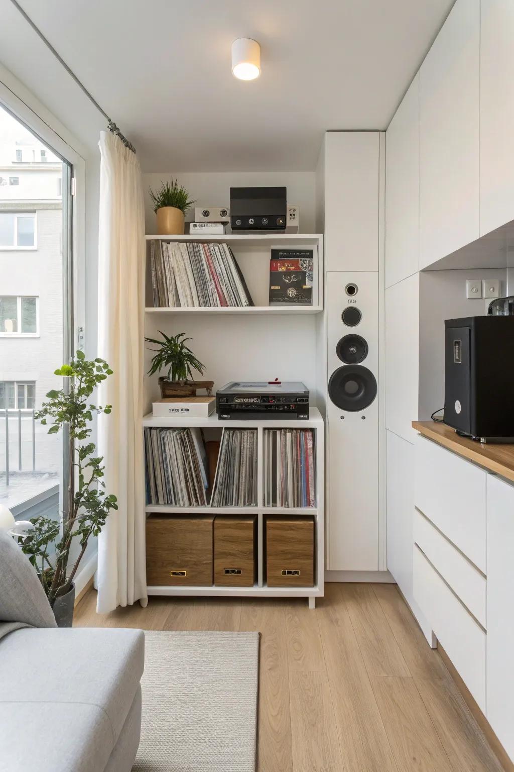 A space-saving vinyl storage unit perfect for compact living areas.