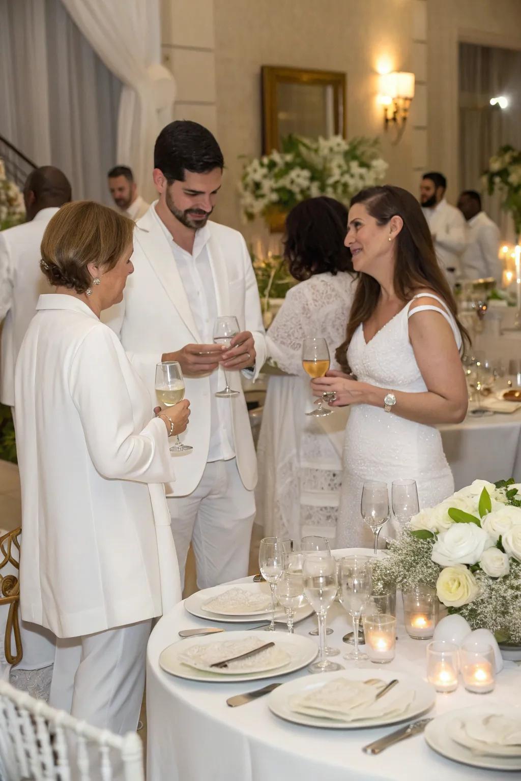 Guests in all-white attire amplify the elegance of the gathering.
