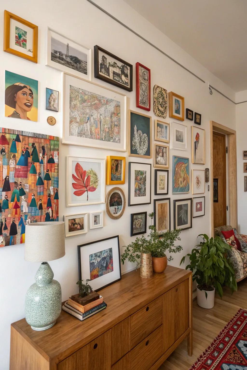 A gallery wall adds character and a personal element.