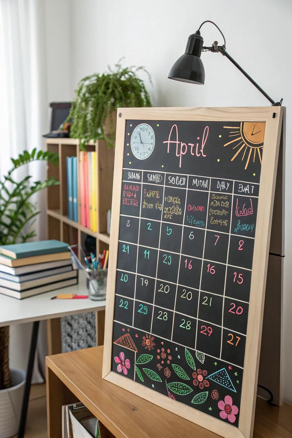 Maintain organization using a writing board schedule for April.