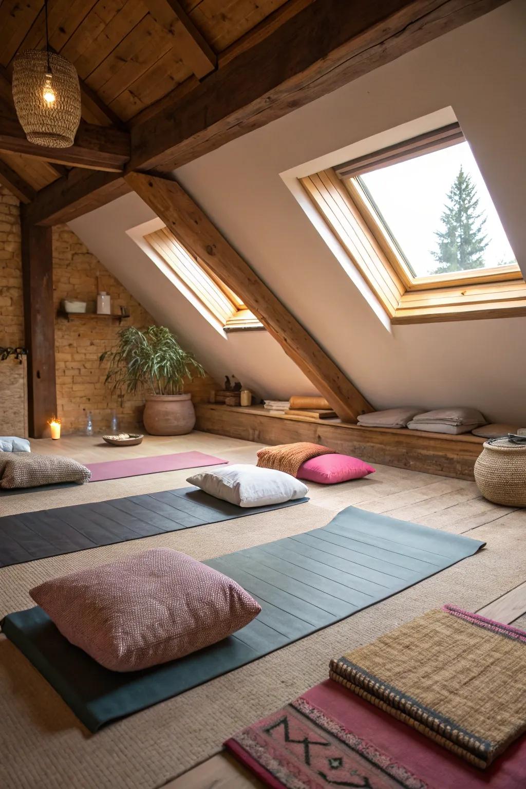 A peaceful spot for yoga and meditation in your attic gym.
