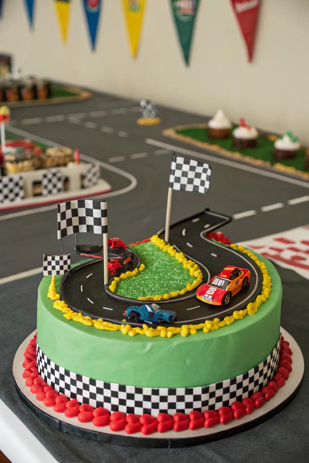 An energetic wheeled racer-inspired cake that is fantastic for young car buffs.